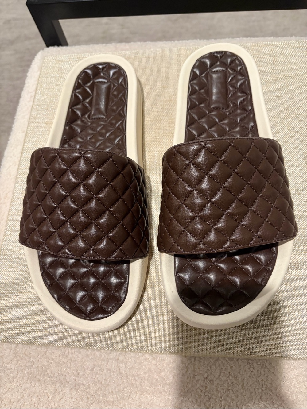APL Quilted Slide Sandals - Brown with Cream